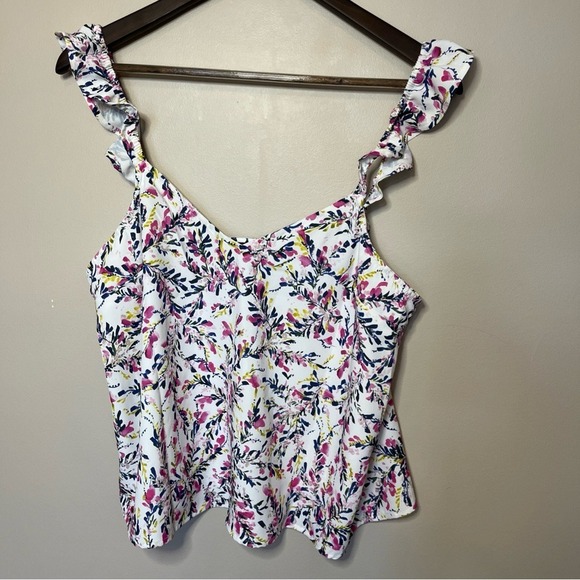 French Connection Breya Eltan Ruffle Tank‎ Top Summer White Floral Large - Picture 5 of 12